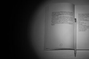 Libro aperto, matita, sottolineare